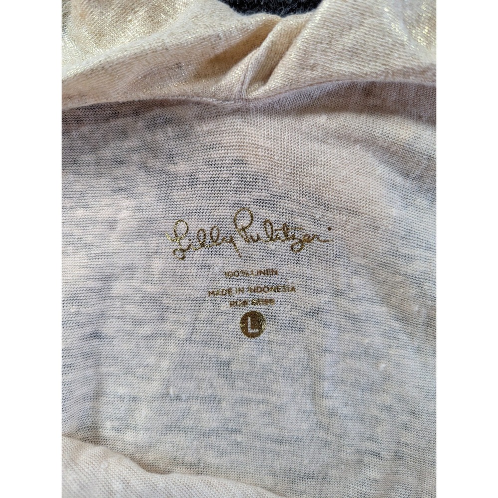 Lilly Pulitzer Tank Top Womens Large Gold Metallic Ruffle Neck Summer Blouse - Picture 4 of 12